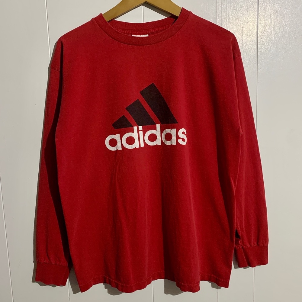 Y2K adidas Red Long Sleeve T-shirt Made in USA